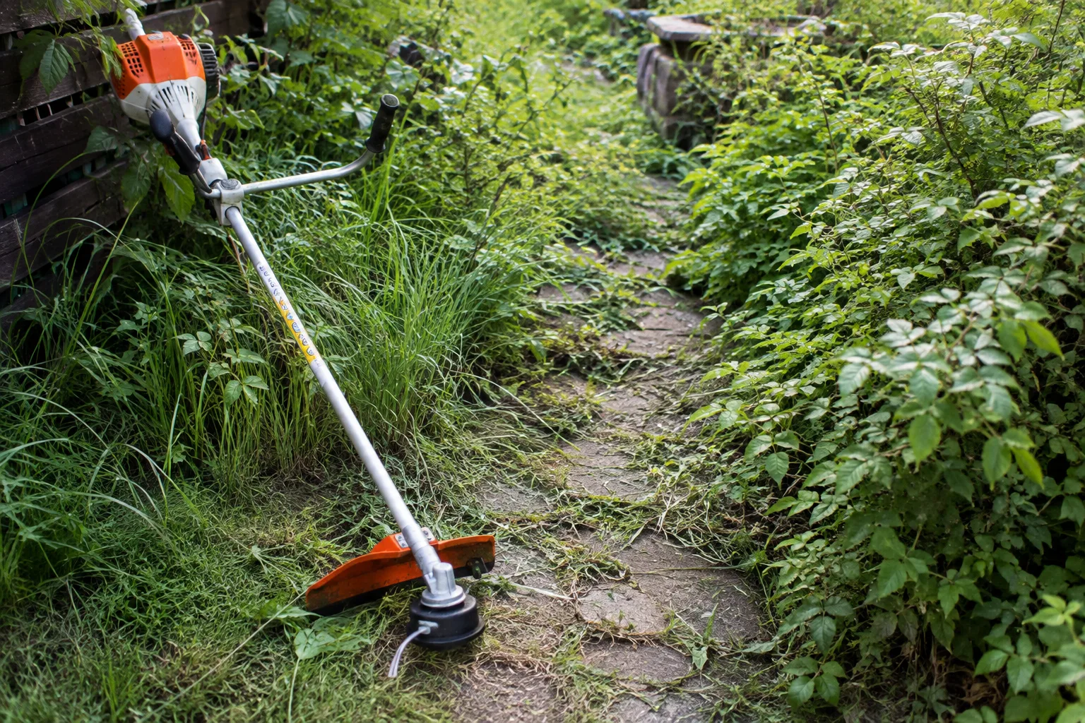 Motorsense DIY: Einen ueberwucherten Gartenweg sichtbar und begehbar machen